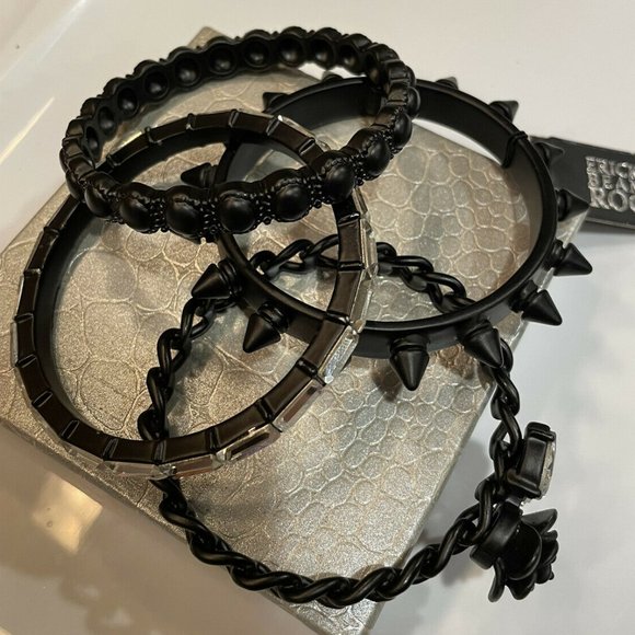 ERICKSON BEAMON ROCKS 4pc GLAM SPIKE BLACK/CRYSTAL BANGLE BRACELET SET/LOT**NEW! - Picture 3 of 10